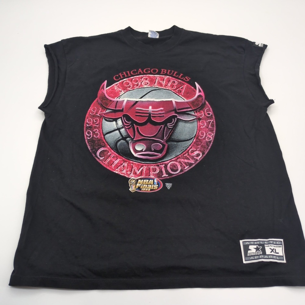 VTG 1998 Chicago Bulls NBA Champions Cutoff T Shirt Starter XL Rap Tee Custom‎
